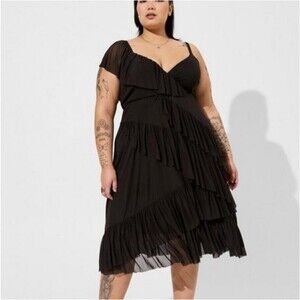 NEW Torrid Mesh Ruffle Whimsigoth Midi Dress 1x Suplice Fairy Grunge Gothic Emo